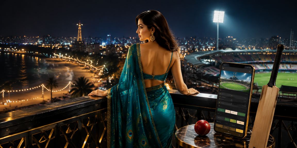 Indian woman enjoying cricket betting on mobile