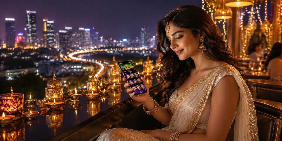 Woman using mobile to browse casino and payment options in Pune
